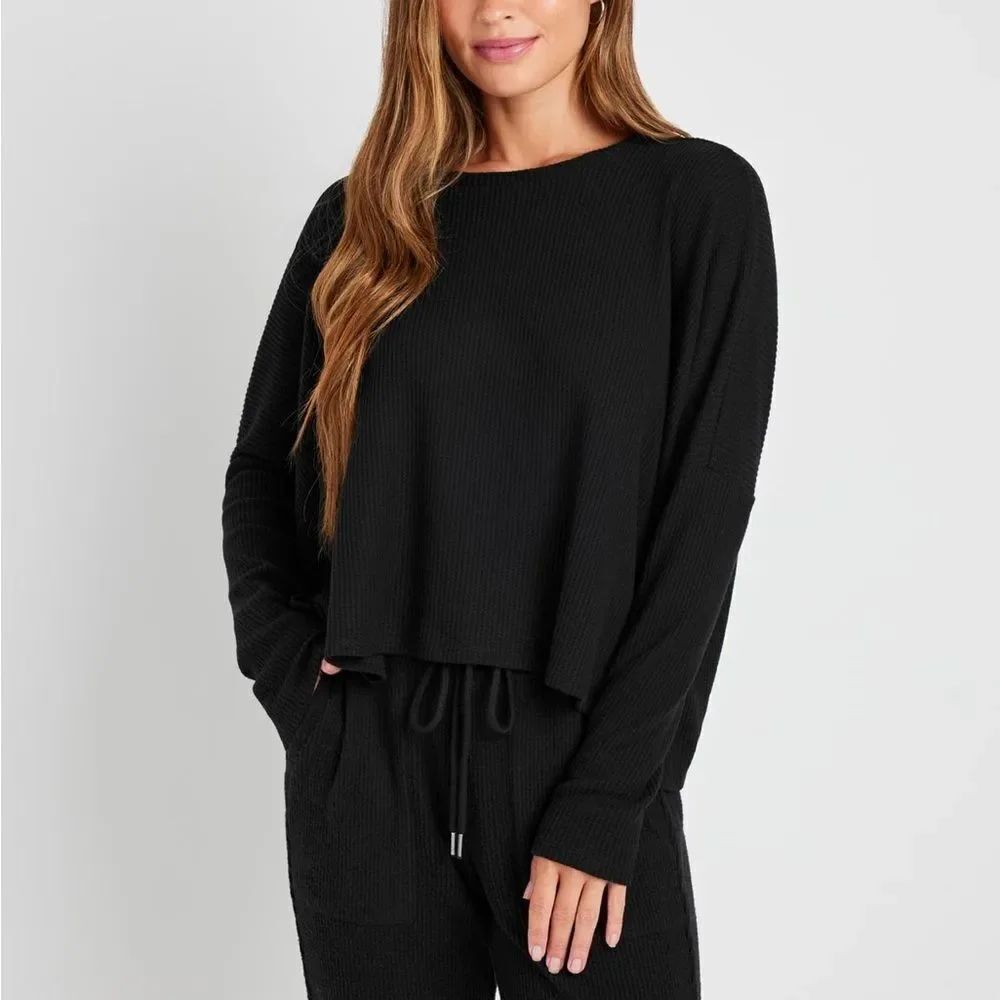 Splendid Black London Lounge Long Sleeve Top Sweater